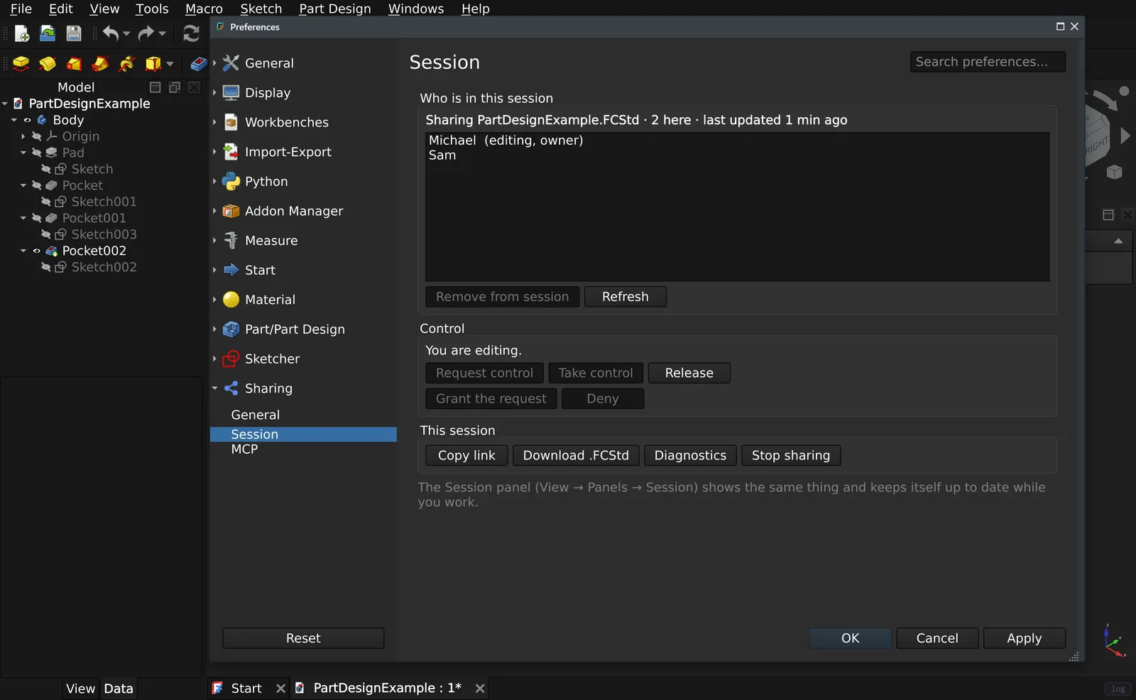 The Session page, with two people in the session
